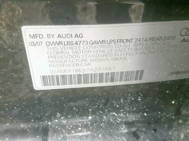 WAUEF78E57A237467 - 2007 AUDI A4 S-LINE BLACK photo 10