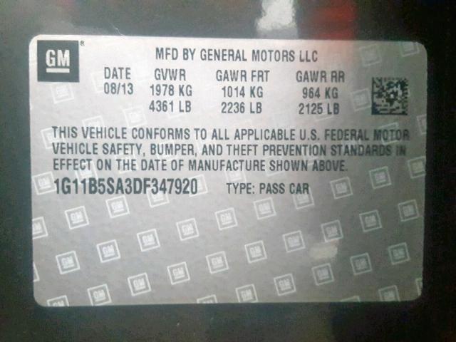 1G11B5SA3DF347920 - 2013 CHEVROLET MALIBU LS GRAY photo 10