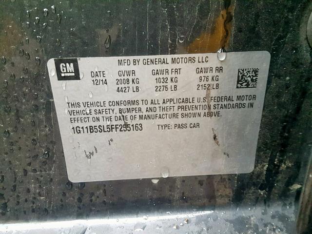 1G11B5SL5FF255163 - 2015 CHEVROLET MALIBU LS ნაცრისფერი ფოტო 10