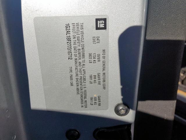 1G2AL18F277316712 - 2007 PONTIAC G5 SILVER photo 10