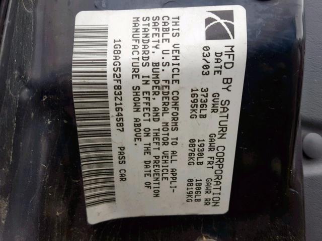 1G8AG52F83Z164587 - 2003 SATURN ION LEVEL MAROON photo 10