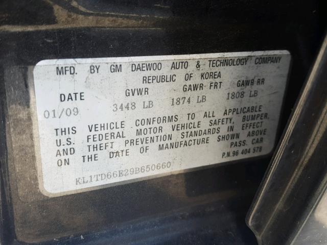 KL1TD66E29B650660 - 2009 CHEVROLET AVEO LS BLACK photo 10