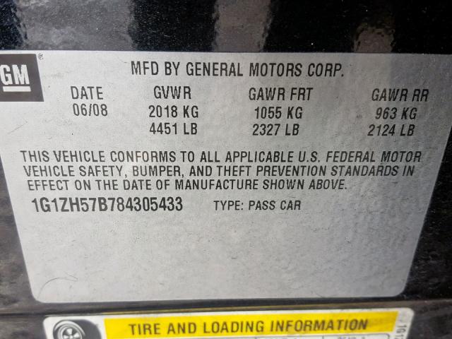 1G1ZH57B784305433 - 2008 CHEVROLET MALIBU 1LT 黑色 照片 10