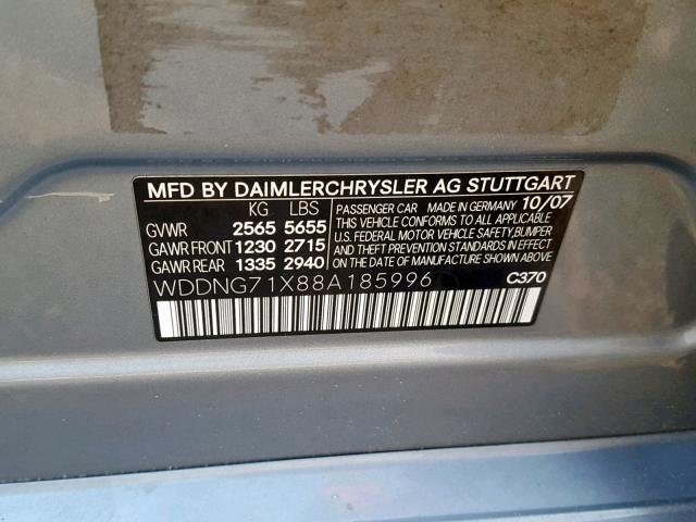 WDDNG71X88A185996 - 2008 MERCEDES-BENZ S 550 GRAY photo 10