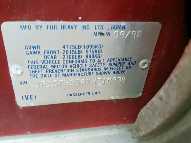 JF1SF6558XH710974 - 1999 SUBARU FORESTER S 红色 照片 10