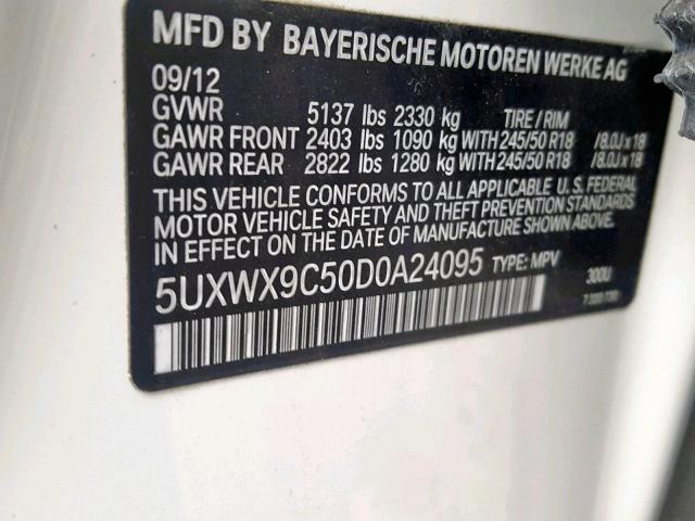 5UXWX9C50D0A24095 - 2013 BMW X3 XDRIVE2 WHITE photo 10