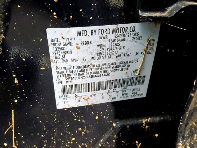 2FMDK49C88BA41420 - 2008 FORD EDGE LIMIT BLUE photo 10