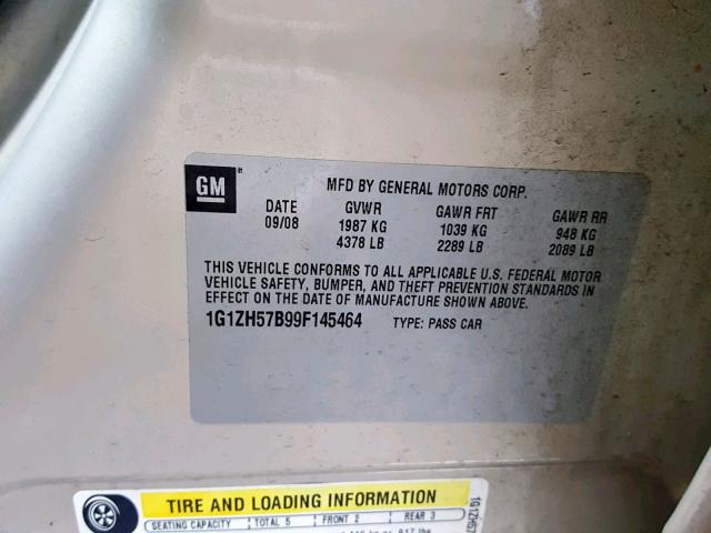 1G1ZH57B99F145464 - 2009 CHEVROLET MALIBU 1LT GOLD photo 10