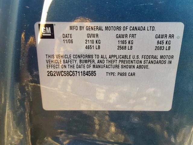 2G2WC58C671184585 - 2007 PONTIAC GRAND PRIX GRAY photo 10