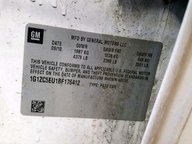 1G1ZC5EU1BF176412 - 2011 CHEVROLET MALIBU 1LT WHITE photo 10