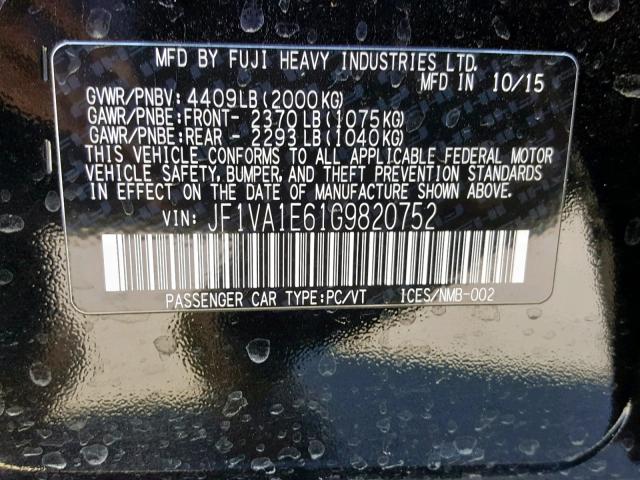 JF1VA1E61G9820752 - 2016 SUBARU WRX PREMIU BLACK photo 10