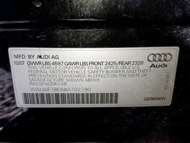 WAUAF78E68A102790 - 2008 AUDI A4 2.0T BLACK photo 10