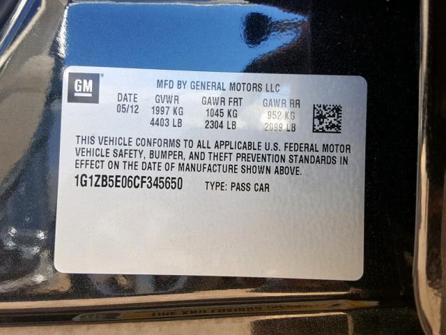 1G1ZB5E06CF345650 - 2012 CHEVROLET MALIBU LS 黑色 照片 10