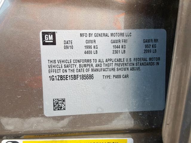 1G1ZB5E15BF185686 - 2011 CHEVROLET MALIBU LS GRAY photo 10