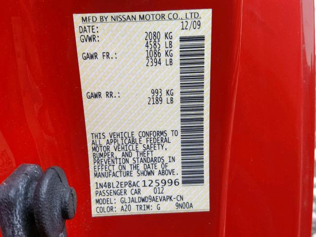 1N4BL2EP8AC125996 - 2010 NISSAN ALTIMA SR RED photo 10