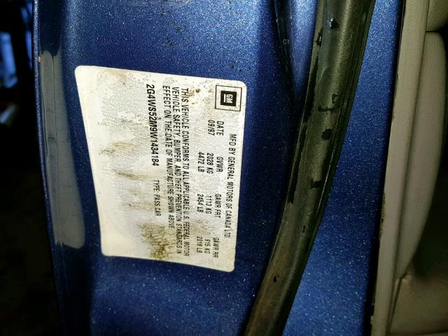 2G4WS52M9W1434184 - 1998 BUICK CENTURY CU BLUE photo 10