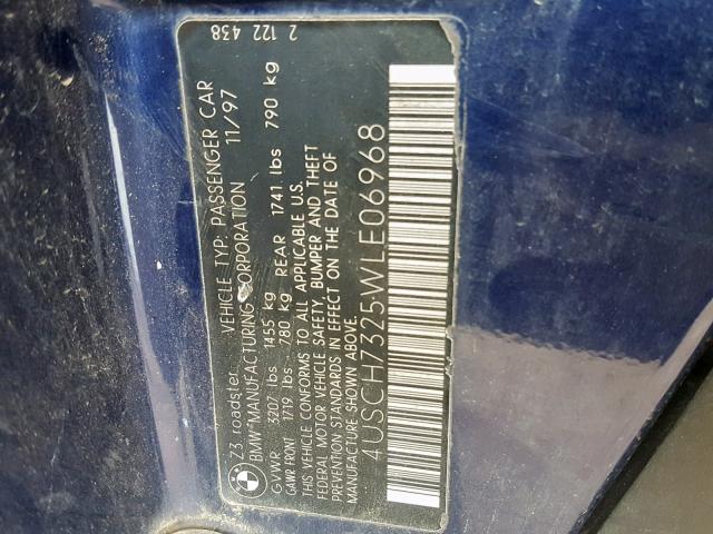 4USCH7325WLE06968 - 1998 BMW Z3 1.9 BLUE photo 10