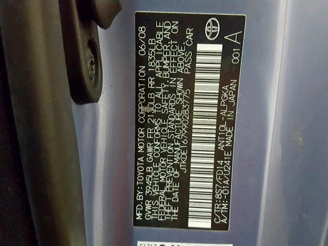 JTKDE167990283775 - 2009 TOYOTA SCION TC Mavi foto 10