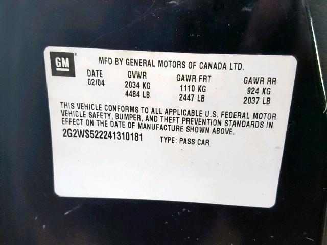 2G2WS522241310181 - 2004 PONTIAC GRAND PRIX BLACK photo 10