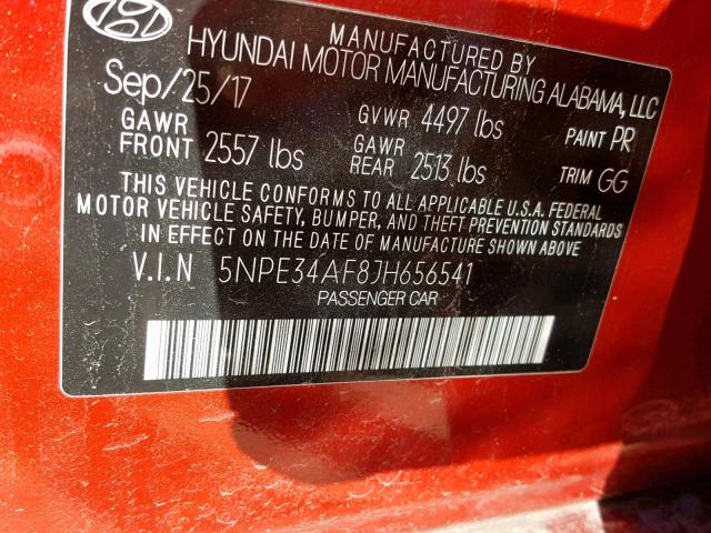 5NPE34AF8JH656541 - 2018 HYUNDAI SONATA SPO BURGUNDY photo 10