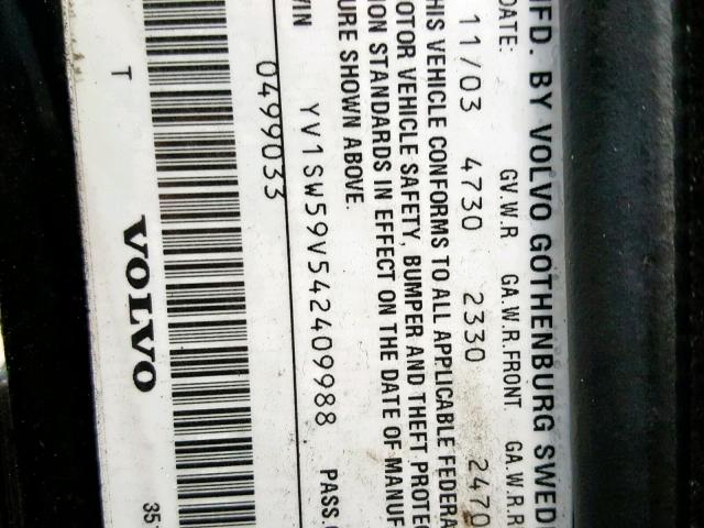 YV1SW59V542409988 - 2004 VOLVO V70 FWD BLACK photo 10