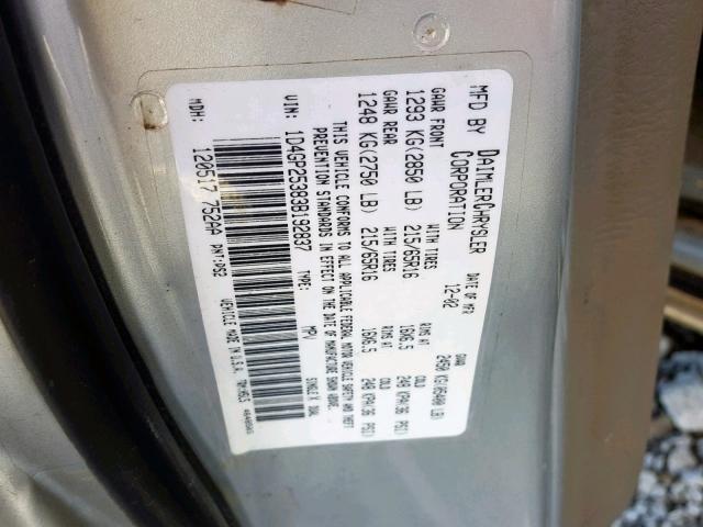 1D4GP25383B192837 - 2003 DODGE CARAVAN SE SILVER photo 10