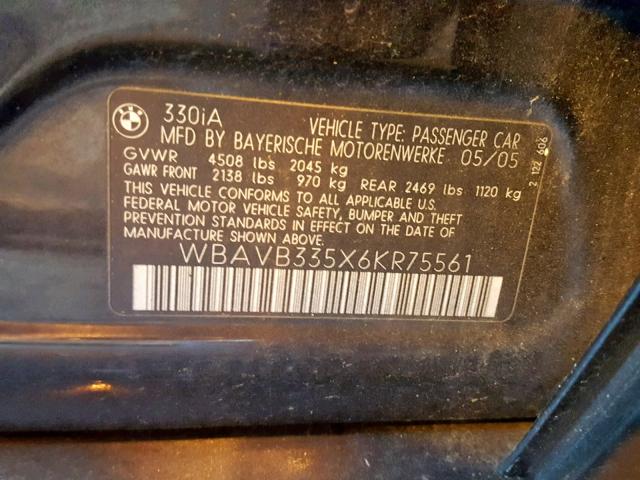 WBAVB335X6KR75561 - 2006 BMW 330 I BLACK photo 10