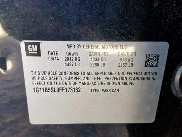 1G11B5SL0FF173132 - 2015 CHEVROLET MALIBU LS BLACK photo 10