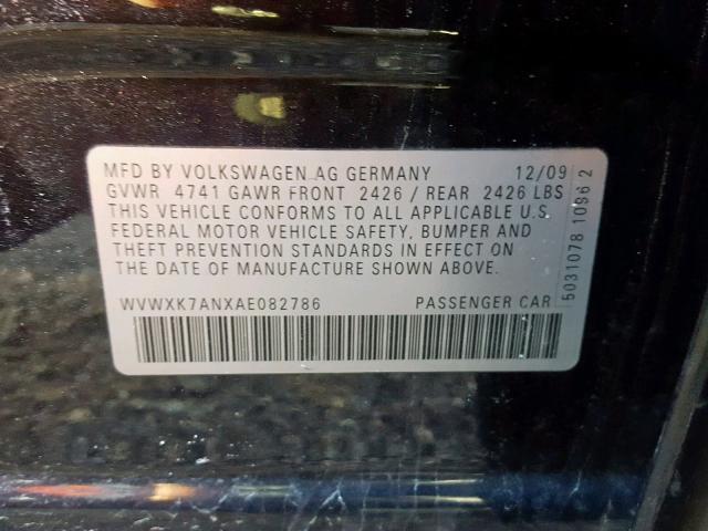 WVWXK7ANXAE082786 - 2010 VOLKSWAGEN PASSAT KOM BLACK photo 10