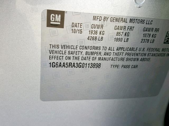 1G6AA5RA3G0113898 - 2016 CADILLAC ATS SILVER photo 10