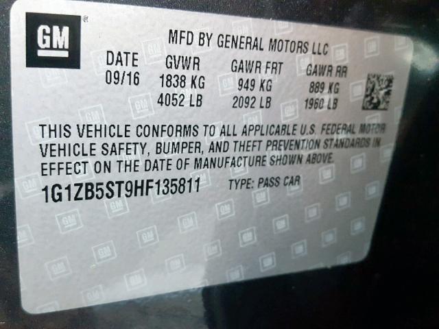 1G1ZB5ST9HF135811 - 2017 CHEVROLET MALIBU LS BLACK photo 10