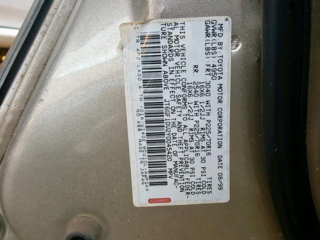 JT6GF10U2Y0045420 - 2000 LEXUS RX 300 GOLD photo 10