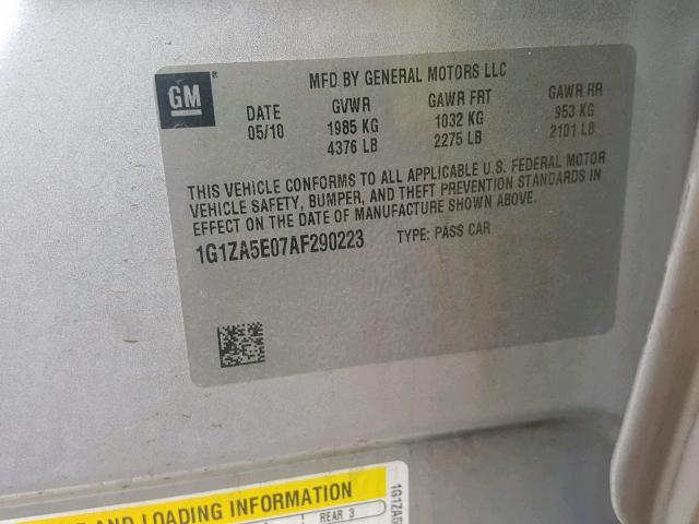 1G1ZA5E07AF290223 - 2010 CHEVROLET MALIBU LS Gümüş foto 10