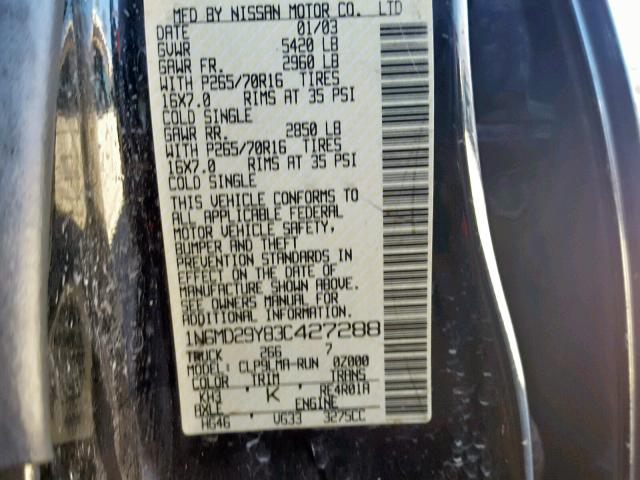 1N6MD29Y83C427288 - 2003 NISSAN FRONTIER C BLACK photo 10