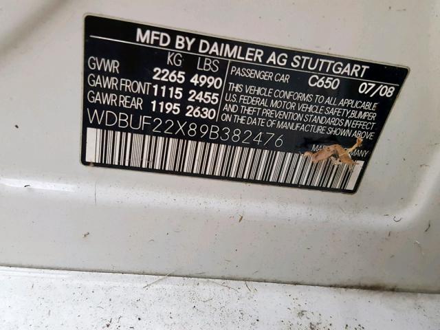 WDBUF22X89B382476 - 2009 MERCEDES-BENZ E 320 CDI WHITE photo 10