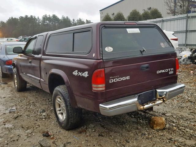 1D7HG42N64S580689 - 2004 DODGE DAKOTA SLT BURGUNDY photo 3