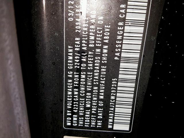 WVWAB7AJ7CW297395 - 2012 VOLKSWAGEN GOLF BLACK photo 10
