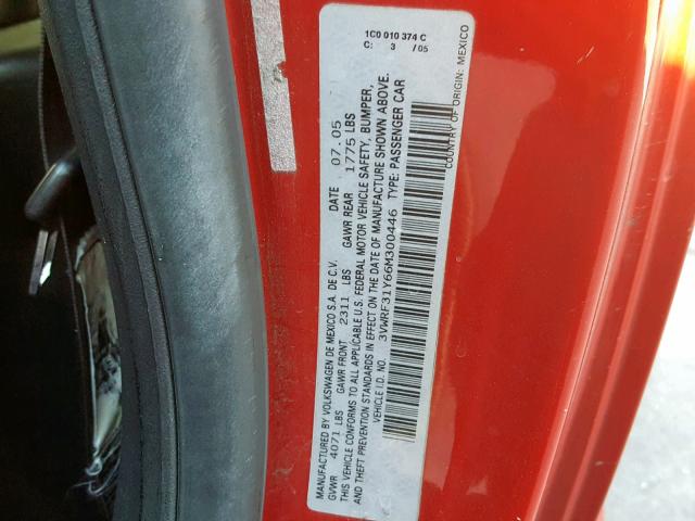 3VWRF31Y66M300446 - 2006 VOLKSWAGEN NEW BEETLE Qırmızı foto 10