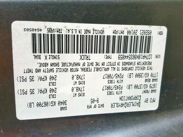 1D7HA18N96S544859 - 2006 DODGE RAM 1500 S SILVER photo 10