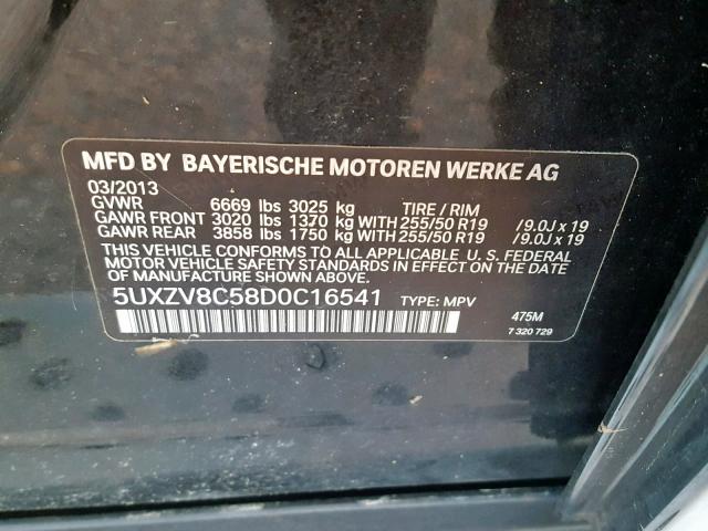 5UXZV8C58D0C16541 - 2013 BMW X5 XDRIVE5 შავი ფოტო 10