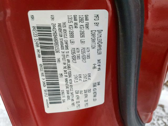 2A4GM68406R831536 - 2006 CHRYSLER PACIFICA T RED photo 10