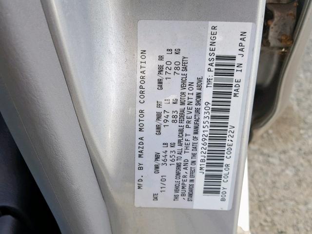 JM1BJ226921553309 - 2002 MAZDA PROTEGE DX GRAY photo 10