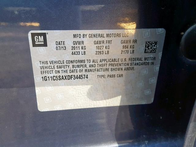 1G11C5SAXDF344574 - 2013 CHEVROLET MALIBU 1LT BLUE photo 10