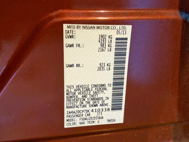 1N4AZ0CP7DC410338 - 2013 NISSAN LEAF S RED photo 10