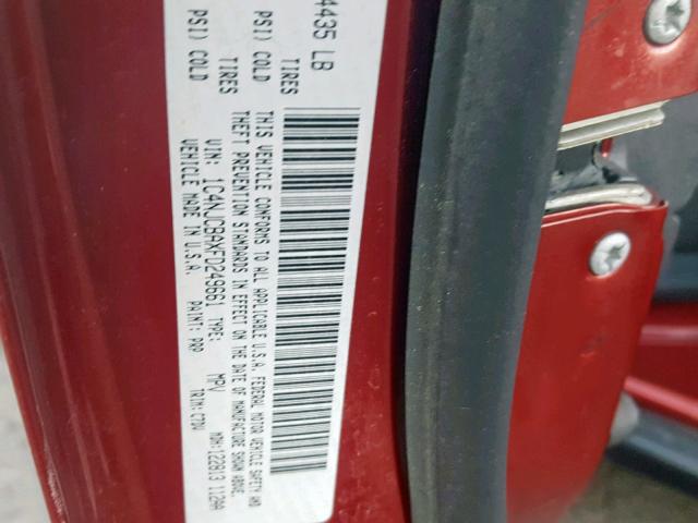 1C4NJCBAXFD249661 - 2015 JEEP COMPASS SP წითელი ფოტო 10