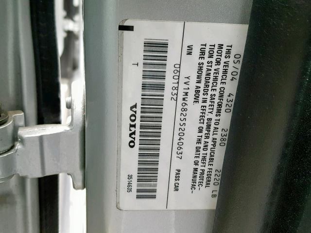 YV1MW682552040637 - 2005 VOLVO V50 T5 SILVER photo 10