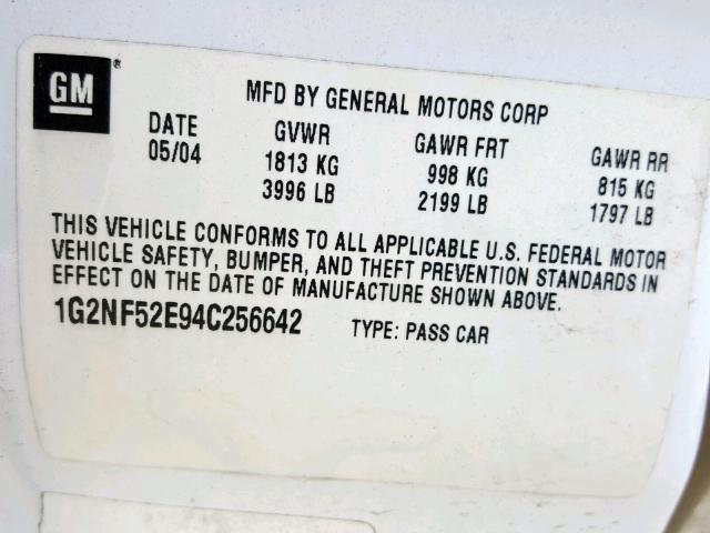 1G2NF52E94C256642 - 2004 PONTIAC GRAND AM S WHITE photo 10