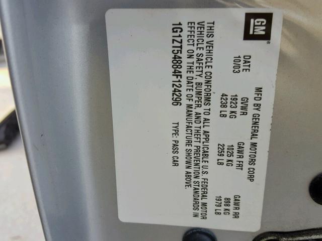 1G1ZT54884F124296 - 2004 CHEVROLET MALIBU LS Մոխրագույն լուսանկար 10