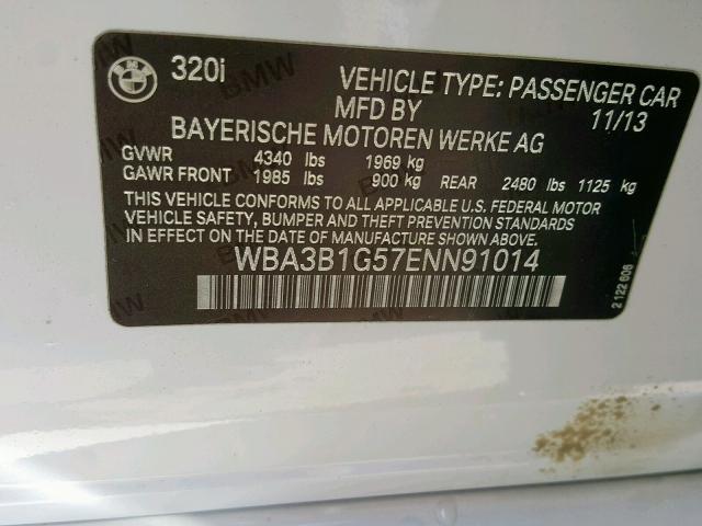 WBA3B1G57ENN91014 - 2014 BMW 320 I WHITE photo 10