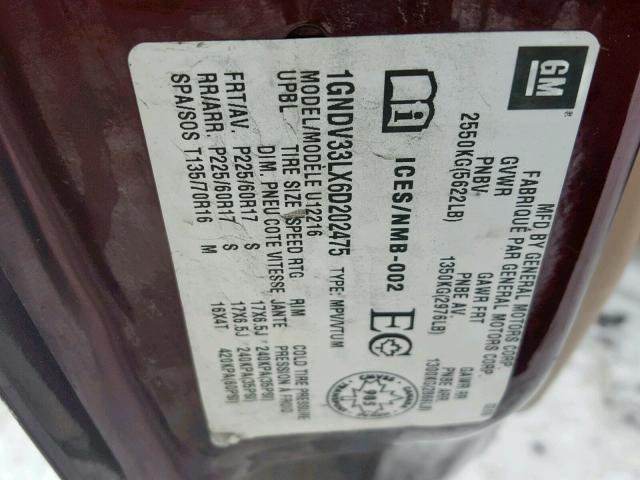 1GNDV33LX6D202475 - 2006 CHEVROLET UPLANDER L Bordo foto 10